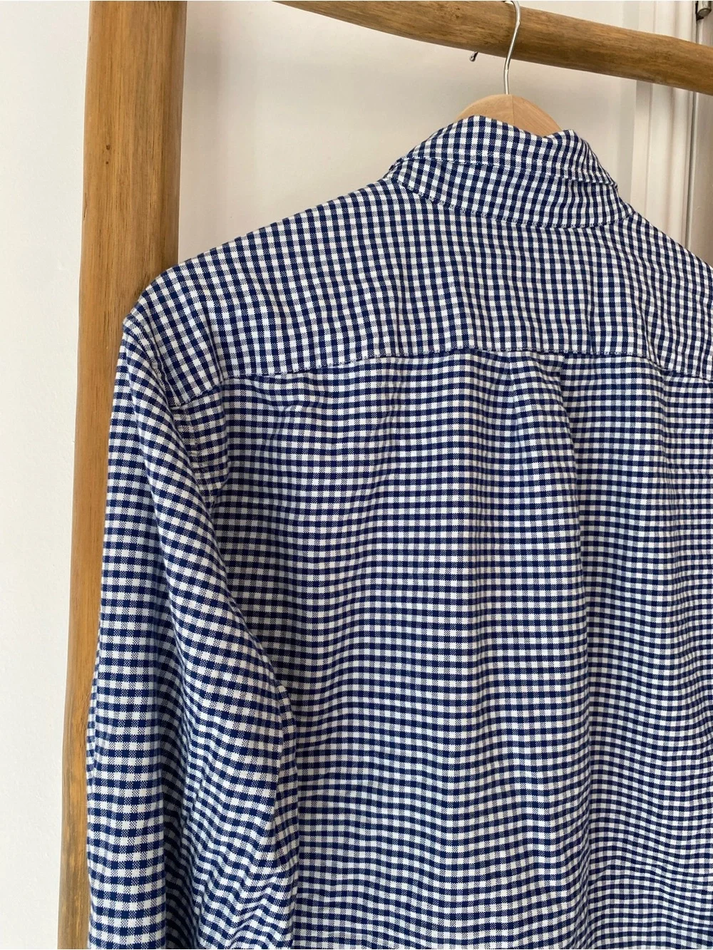 J. Crew Flex Navy & White Gingham Long Sleeve Button-Down Casual Shirt Sz Large
